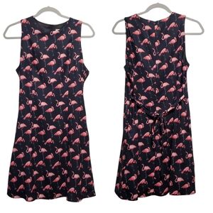 SM Wardrobe Flamingo Print Sleeveless Black Athletic Dress Size M